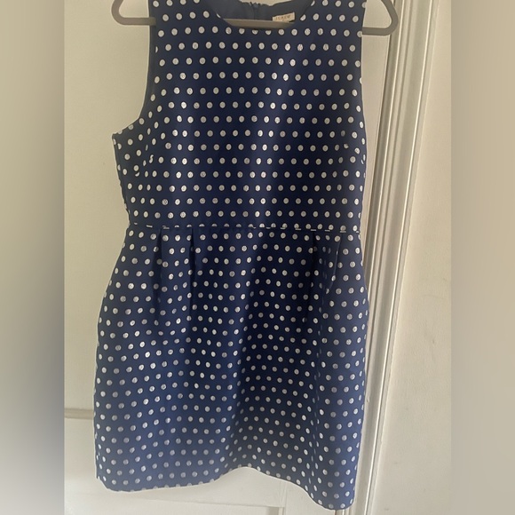 J Crew- Navy and Silver Polka Dot Sheath dress, with pockets, Size 12. - Picture 4 of 8